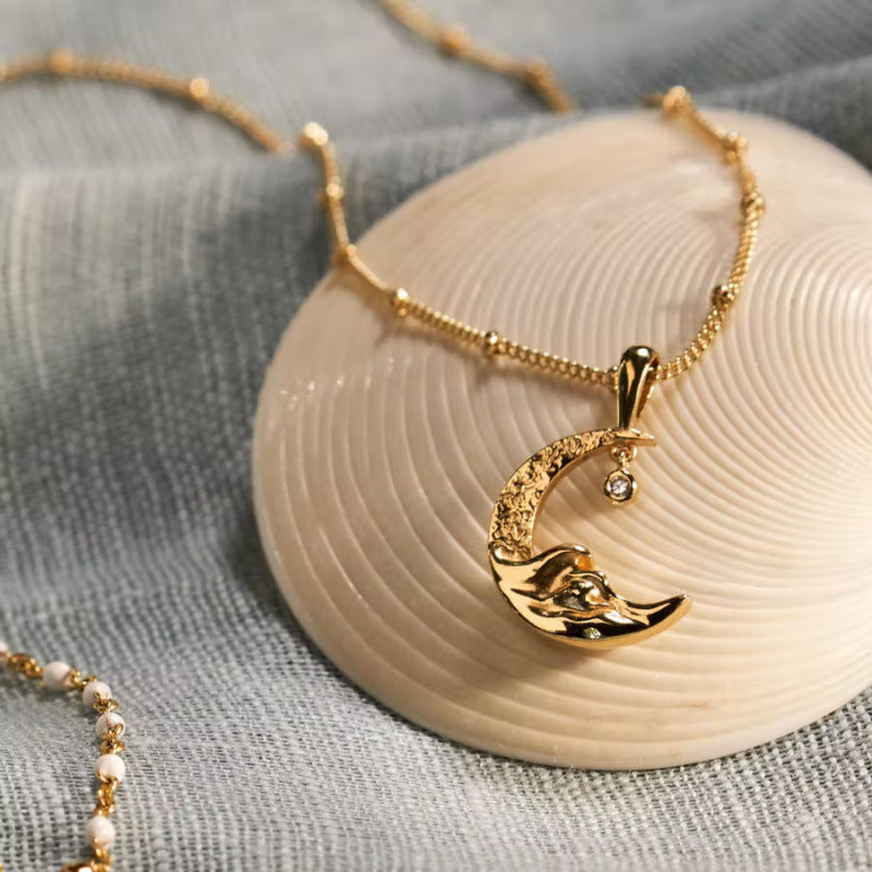 18K Gold-Plated Crescent Moon Pendant Necklace – Celestial Elegance for Every Occasion - Brillare Bijou