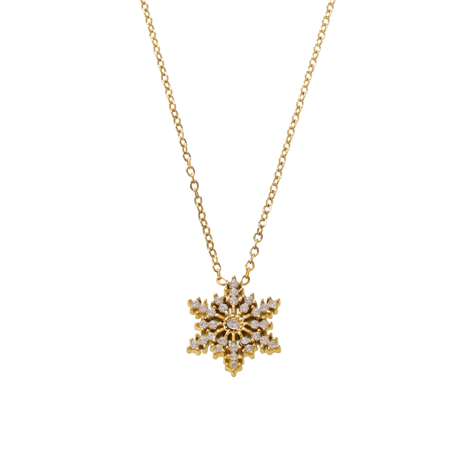 18K Gold-Plated Stainless Steel Snowflake Necklace with Zircon Accents - Brillare Bijou