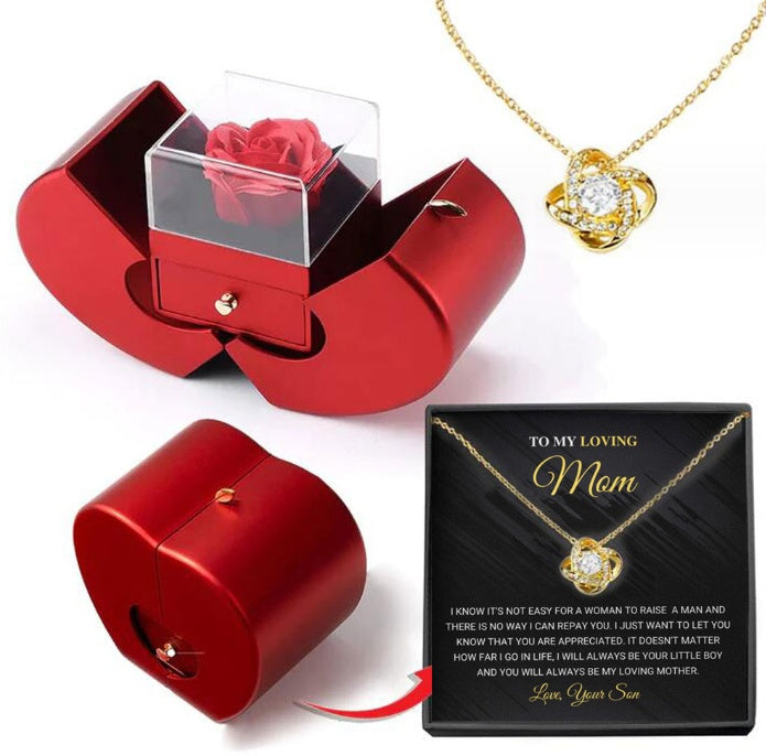 Red Apple Rose Jewelry Box – Timeless Gift with Eternal Flower & Necklace Holder - Brillare Bijou