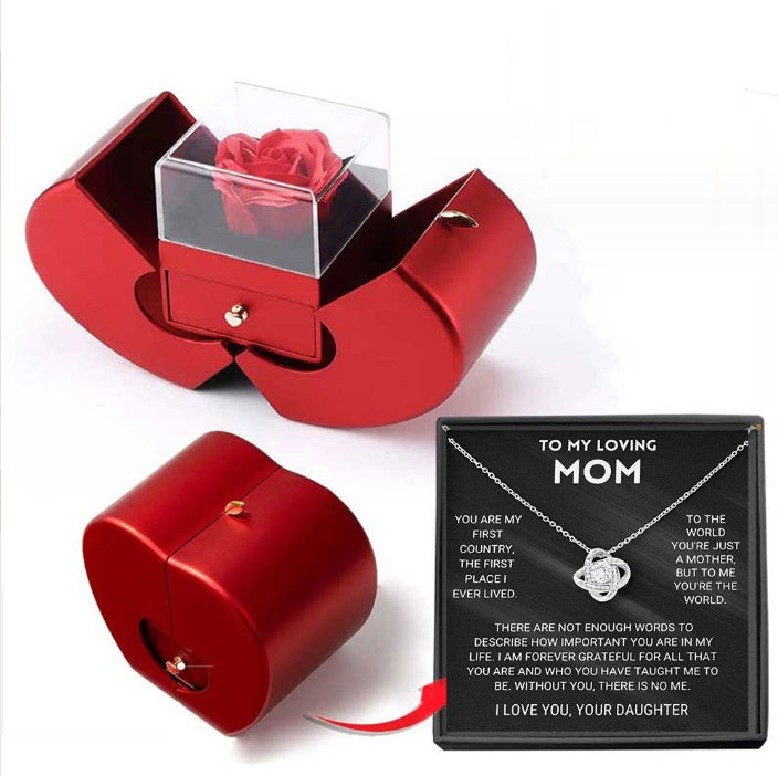 Red Apple Rose Jewelry Box – Timeless Gift with Eternal Flower & Necklace Holder - Brillare Bijou