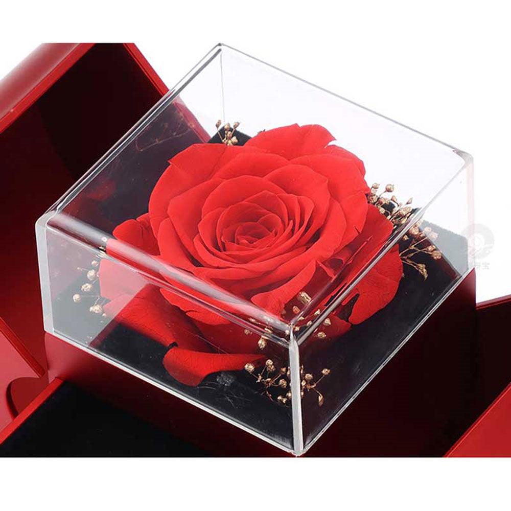 Red Apple Rose Jewelry Box – Timeless Gift with Eternal Flower & Necklace Holder - Brillare Bijou