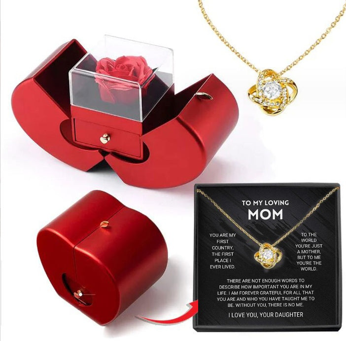Red Apple Rose Jewelry Box – Timeless Gift with Eternal Flower & Necklace Holder - Brillare Bijou