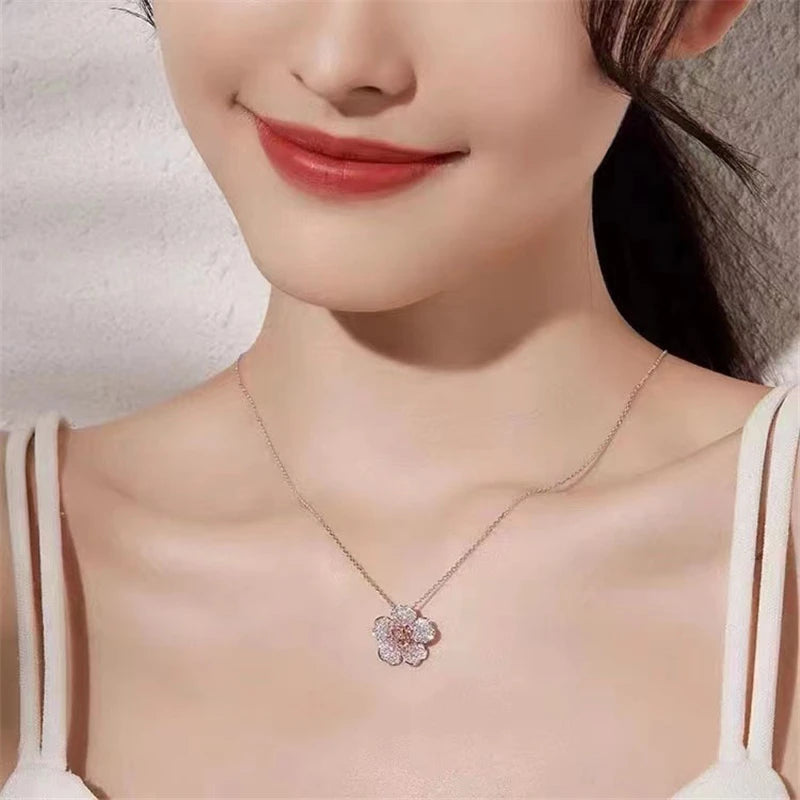 Elegant Temperament Flower Jewelry Sets for Women 925 Sterling Silver Cherry Blossom Noble Wedding Bridal Ring/Earring/Necklace - Brillare Bijou