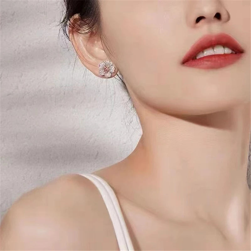 Elegant Temperament Flower Jewelry Sets for Women 925 Sterling Silver Cherry Blossom Noble Wedding Bridal Ring/Earring/Necklace - Brillare Bijou