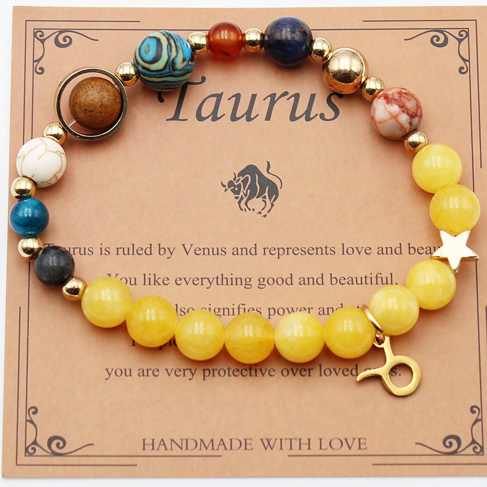 Celestial Harmony Bracelet – 8 Planets & 12 Constellations with Morganite Beads - Brillare Bijou