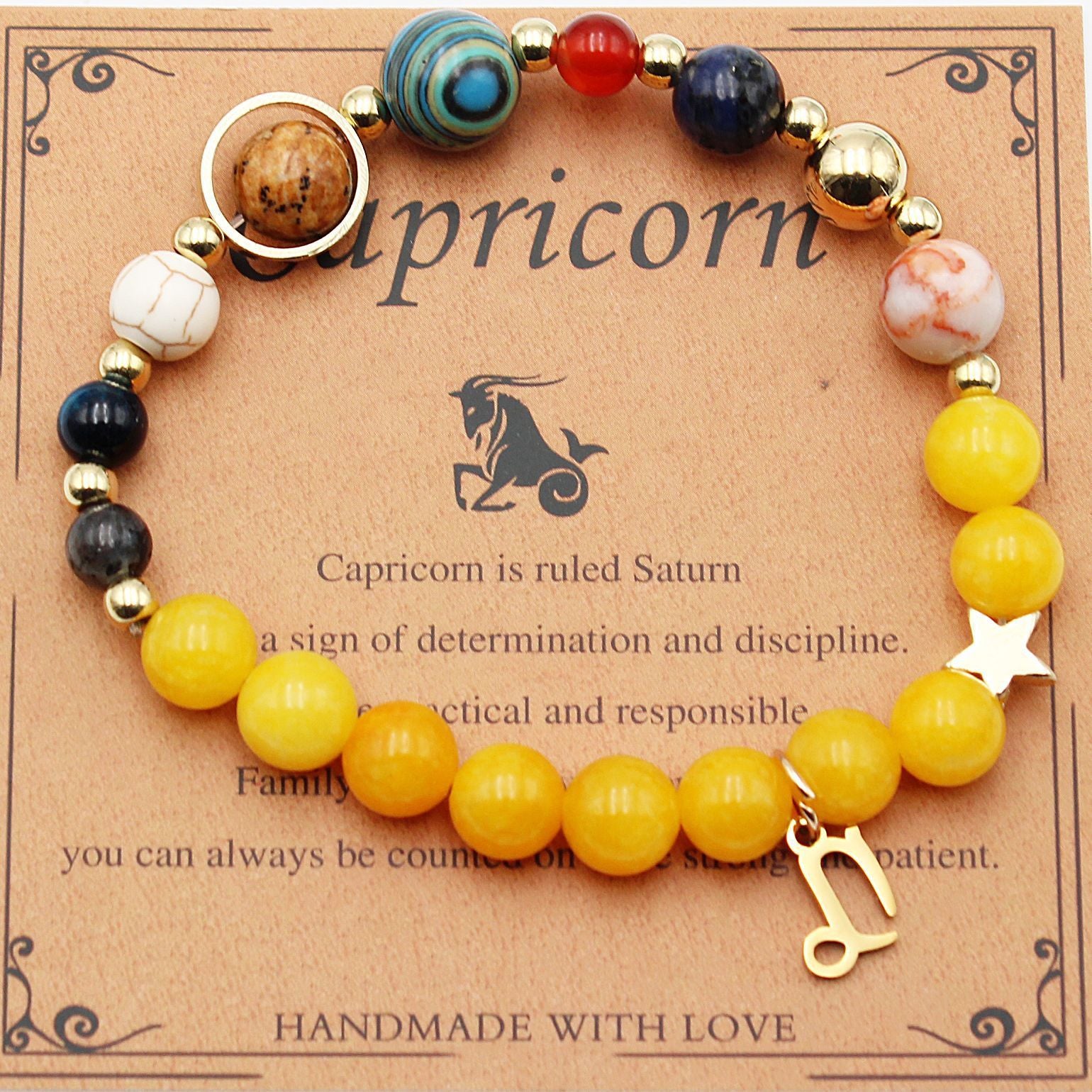 Celestial Harmony Bracelet – 8 Planets & 12 Constellations with Morganite Beads - Brillare Bijou