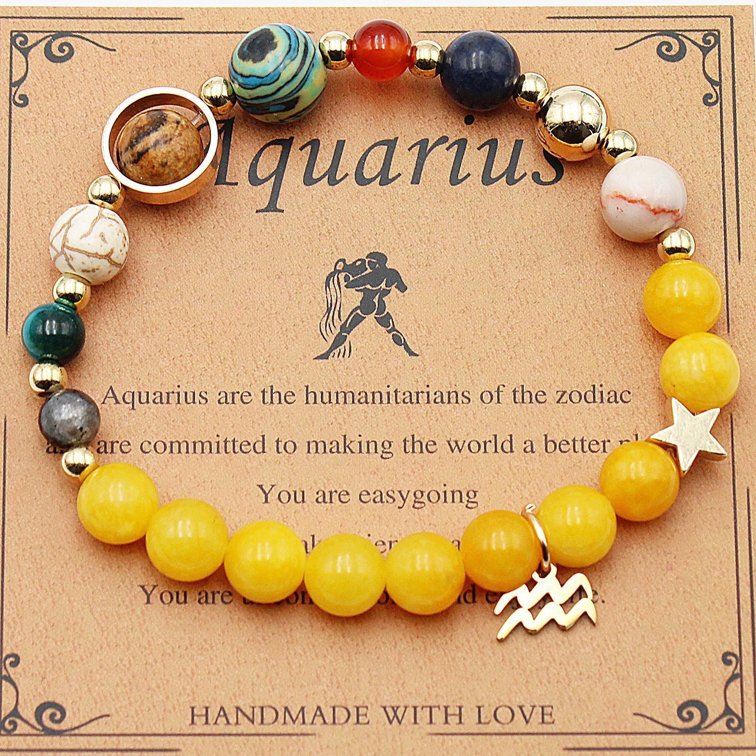 Celestial Harmony Bracelet – 8 Planets & 12 Constellations with Morganite Beads - Brillare Bijou
