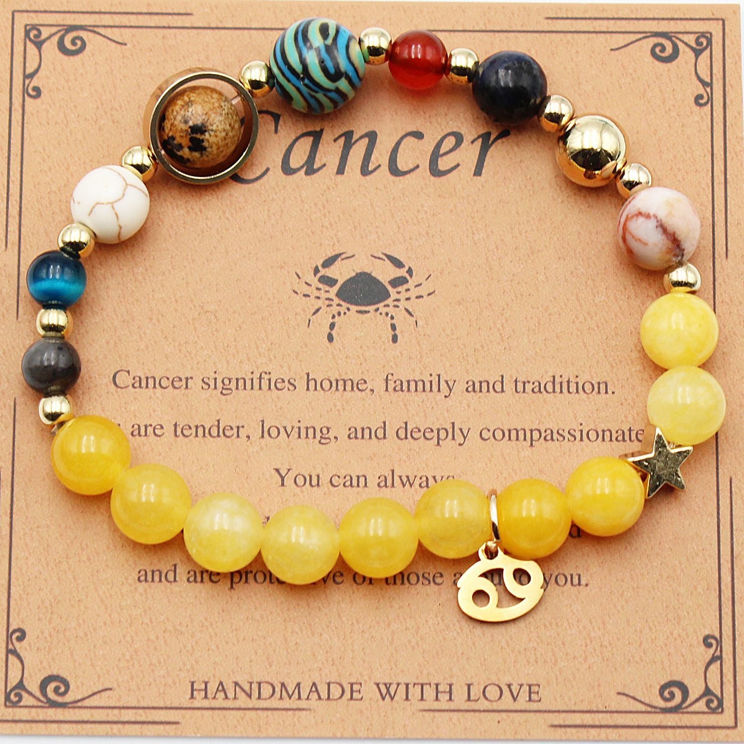 Celestial Harmony Bracelet – 8 Planets & 12 Constellations with Morganite Beads - Brillare Bijou