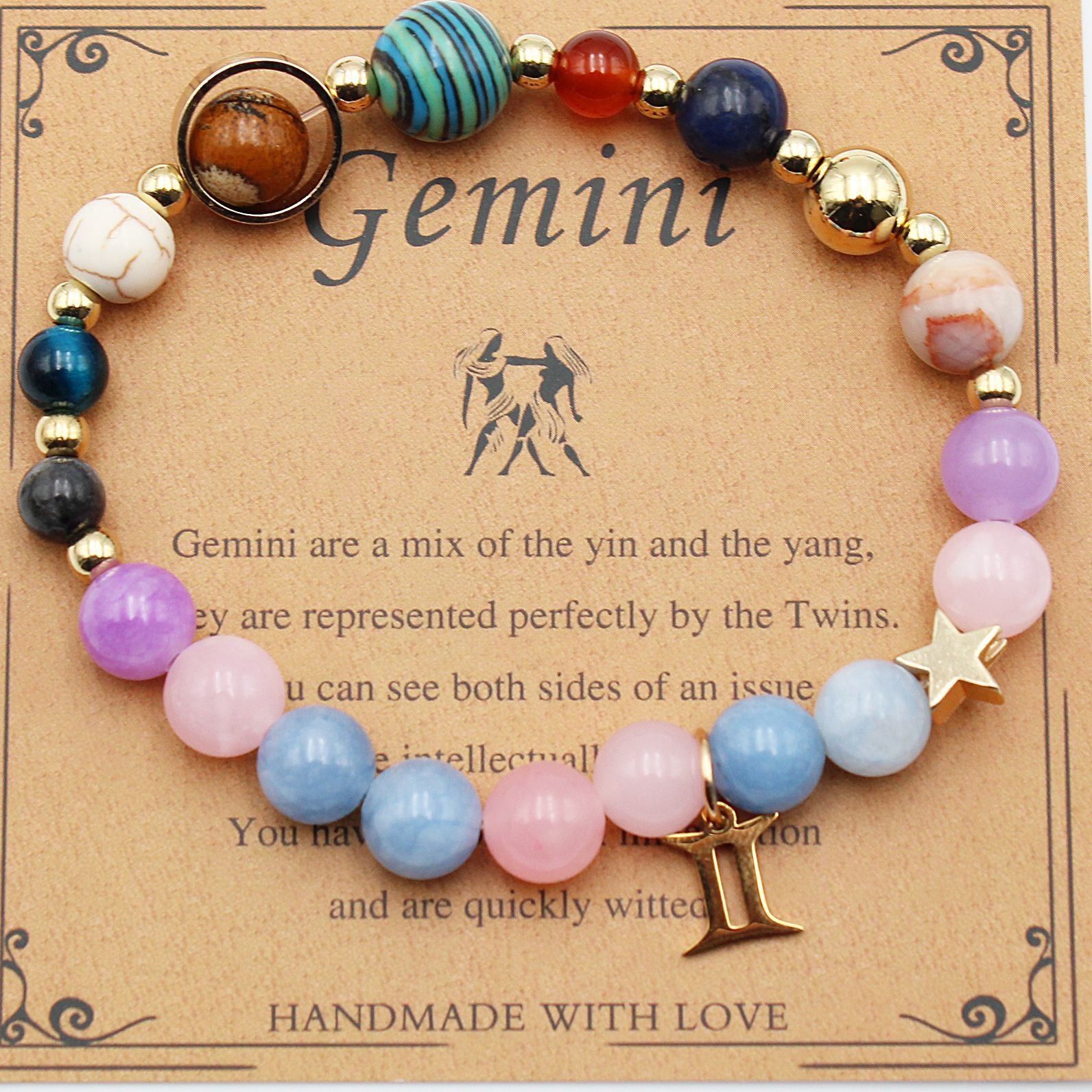 Celestial Harmony Bracelet – 8 Planets & 12 Constellations with Morganite Beads - Brillare Bijou
