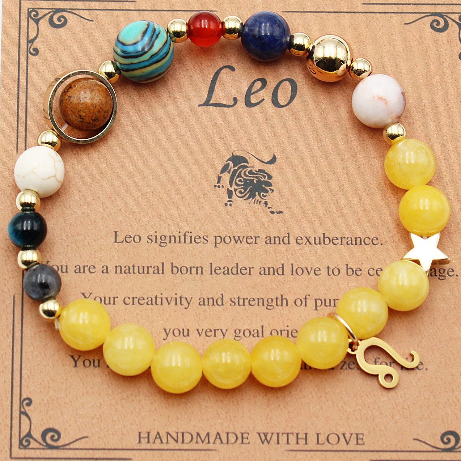 Celestial Harmony Bracelet – 8 Planets & 12 Constellations with Morganite Beads - Brillare Bijou
