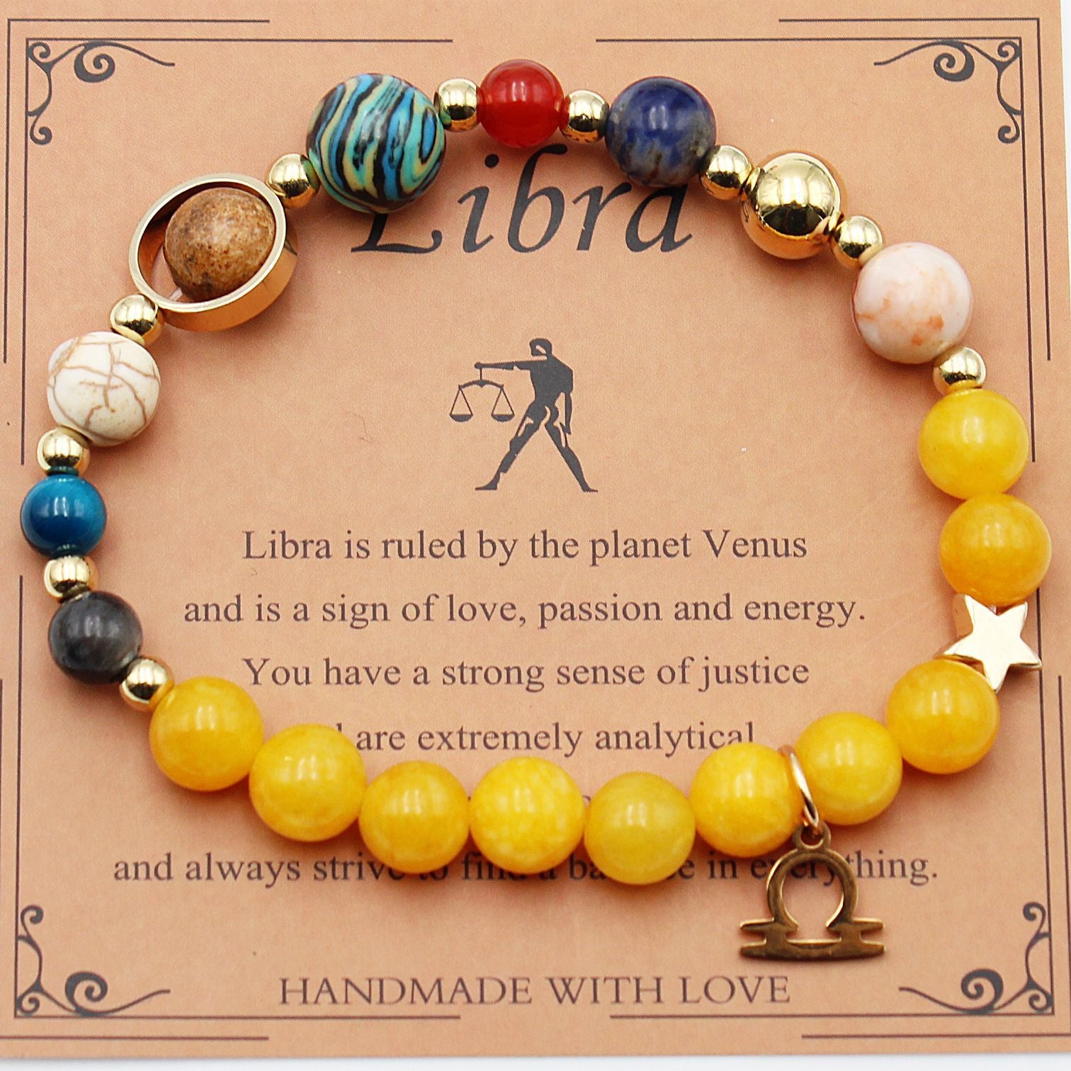 Celestial Harmony Bracelet – 8 Planets & 12 Constellations with Morganite Beads - Brillare Bijou