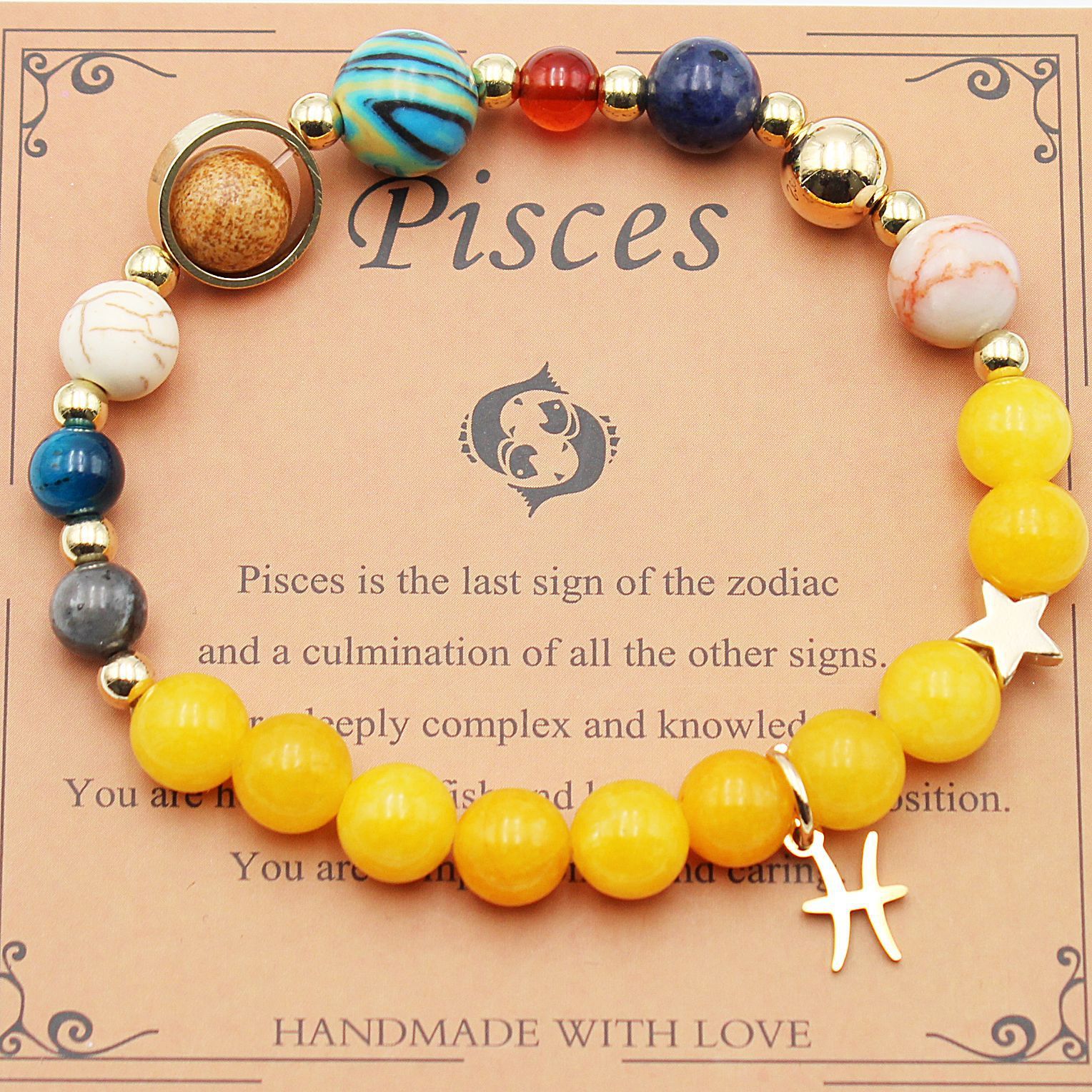 Celestial Harmony Bracelet – 8 Planets & 12 Constellations with Morganite Beads - Brillare Bijou