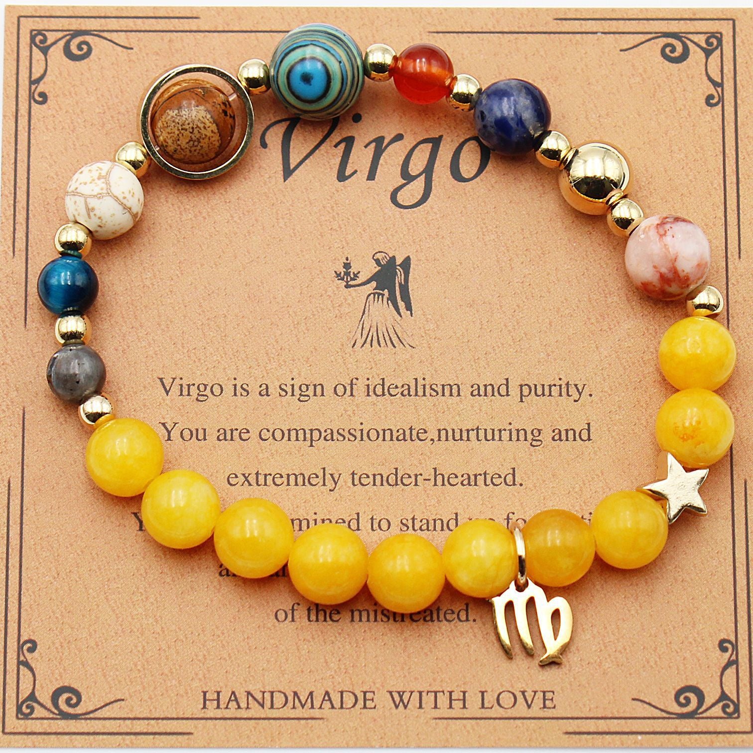 Celestial Harmony Bracelet – 8 Planets & 12 Constellations with Morganite Beads - Brillare Bijou
