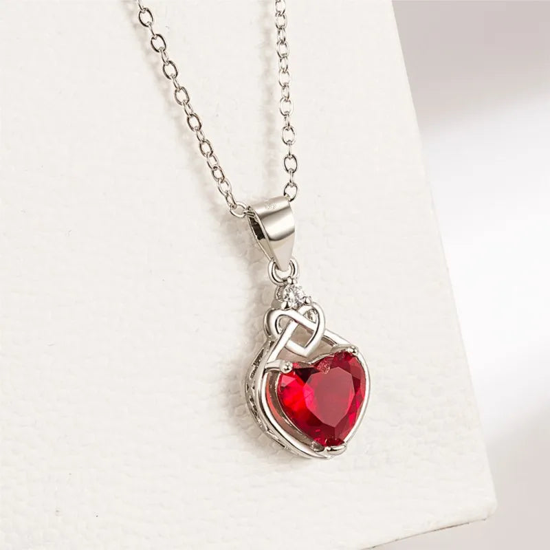 ENSHIR Red Zircon Love Heart Pendant Necklace Earrings Ring Sets for Women Romantic Engagement Party Jewelry Sets Wholesale - Brillare Bijou