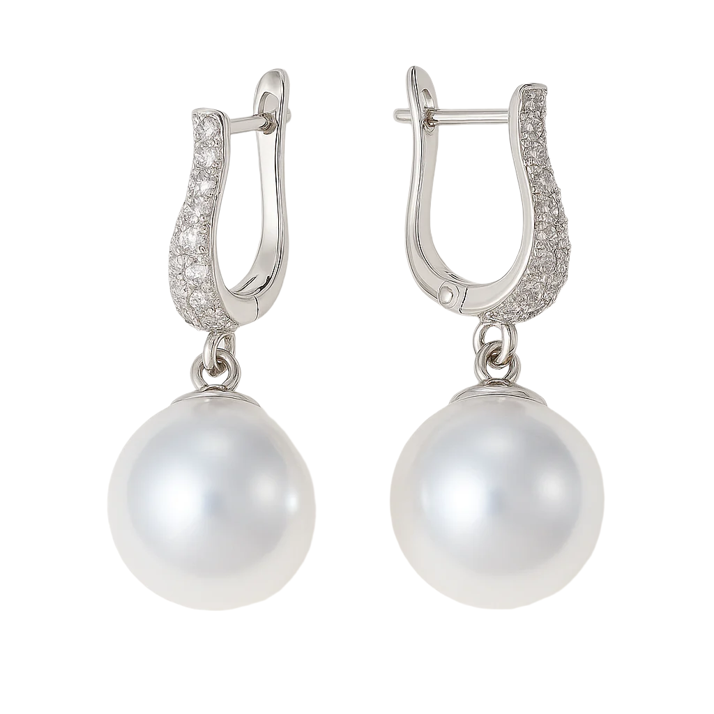 Elegant Pearl Drop Earrings with Diamond Accents – Timeless Sophistication in Sterling Silver - Brillare Bijou
