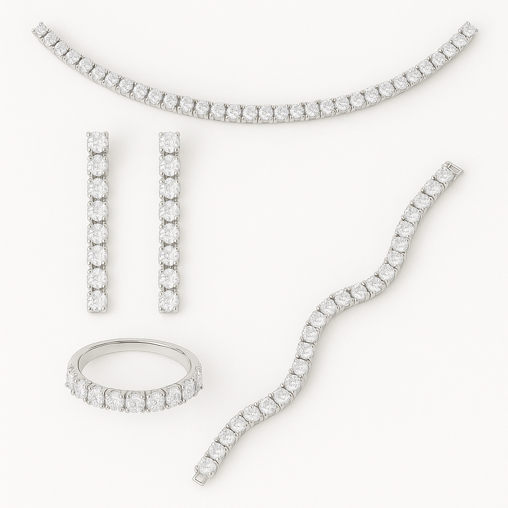 Gilded Luxe 4-Piece Set – Claw Chain Crystal Necklace, Earrings, Bracelet & Ring - Brillare Bijou