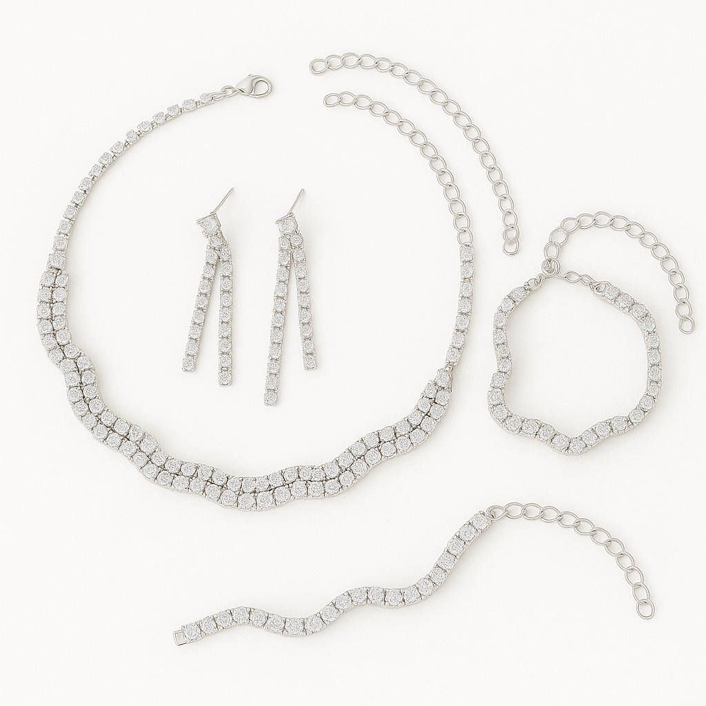 Gilded Luxe 4-Piece Set – Claw Chain Crystal Necklace, Earrings, Bracelet & Ring - Brillare Bijou