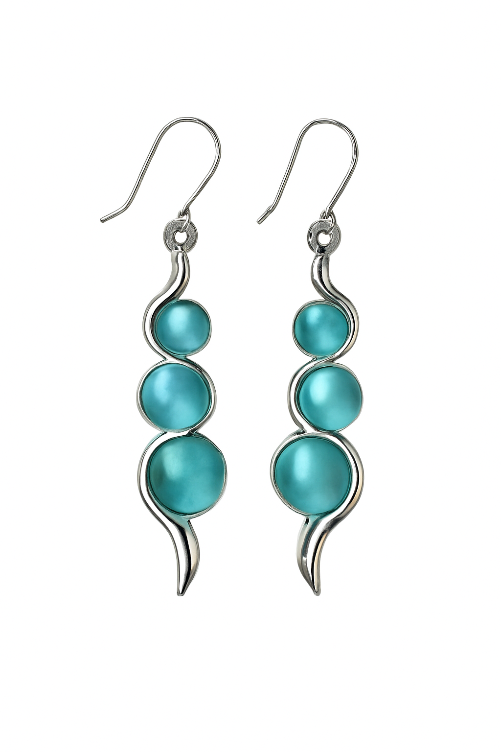 Aqua Teardrop Dangle Earrings – Silver Frame – Elegant Twist Drop Style for Modern Women - Brillare Bijou