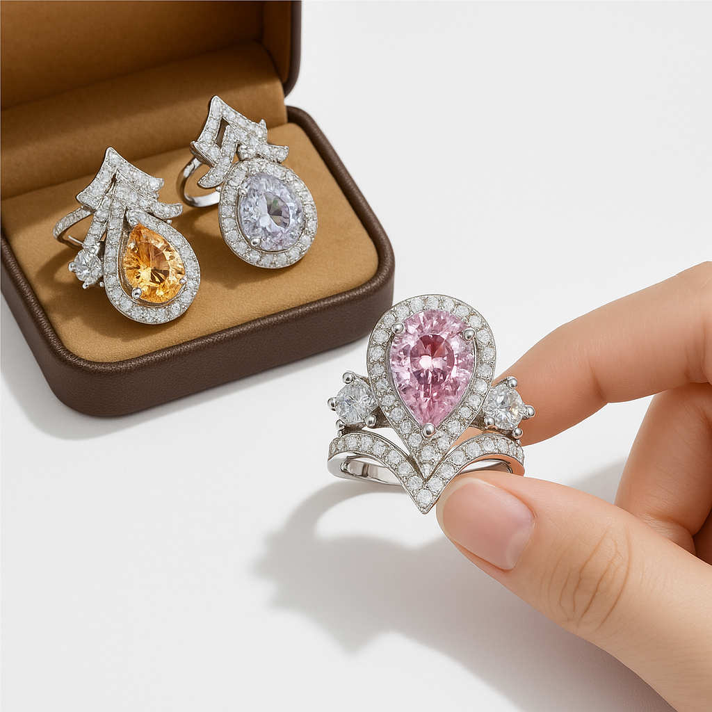 Pink Glimmer Adjustable Zirconia Ring – Y2K Inspired Statement Sparkle - Brillare Bijou