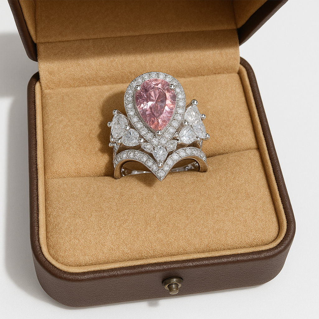 Pink Glimmer Adjustable Zirconia Ring – Y2K Inspired Statement Sparkle - Brillare Bijou