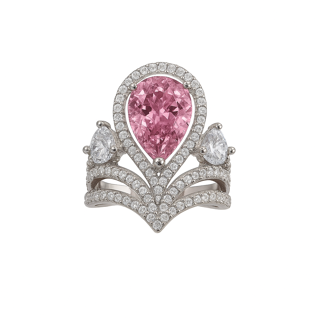 Pink Glimmer Adjustable Zirconia Ring – Y2K Inspired Statement Sparkle - Brillare Bijou