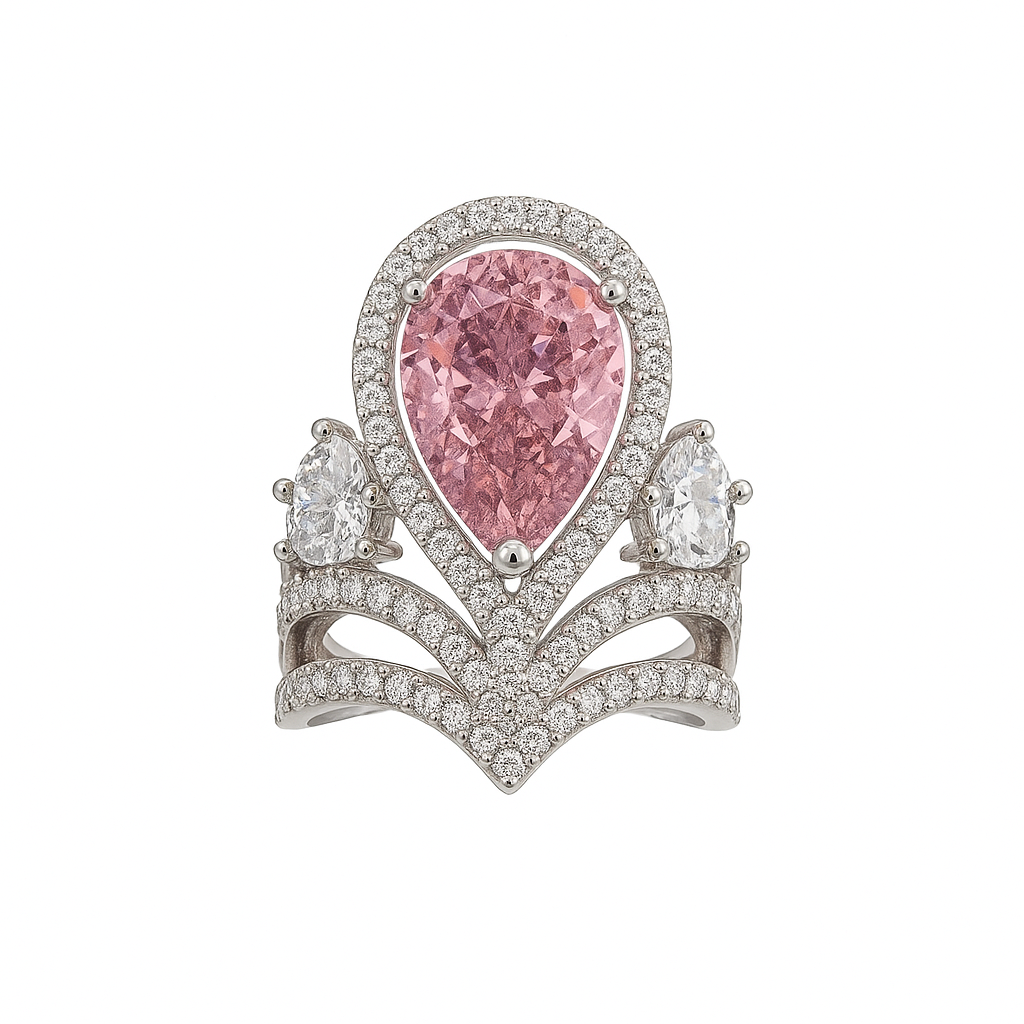 Pink Glimmer Adjustable Zirconia Ring – Y2K Inspired Statement Sparkle - Brillare Bijou
