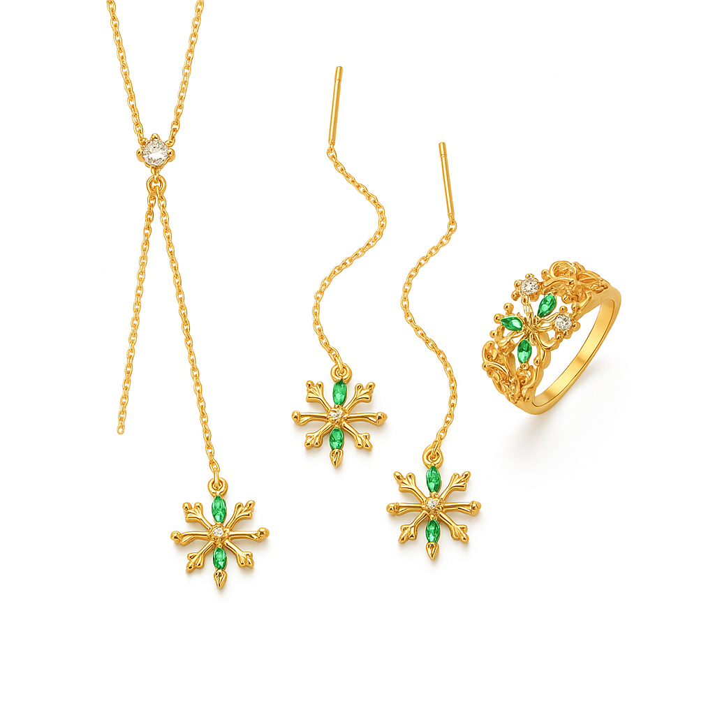 Snowflake Elegance: Natural Emerald & 3A White Zircon Pendant Necklace - Brillare Bijou