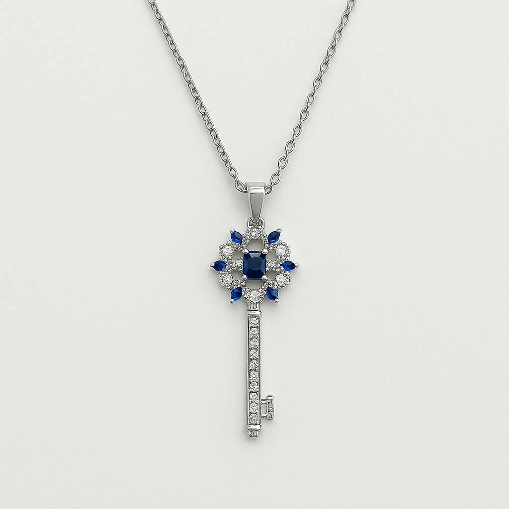 Golden Key to Elegance: Copper-Plated Zircon Pendant Necklace - Brillare Bijou