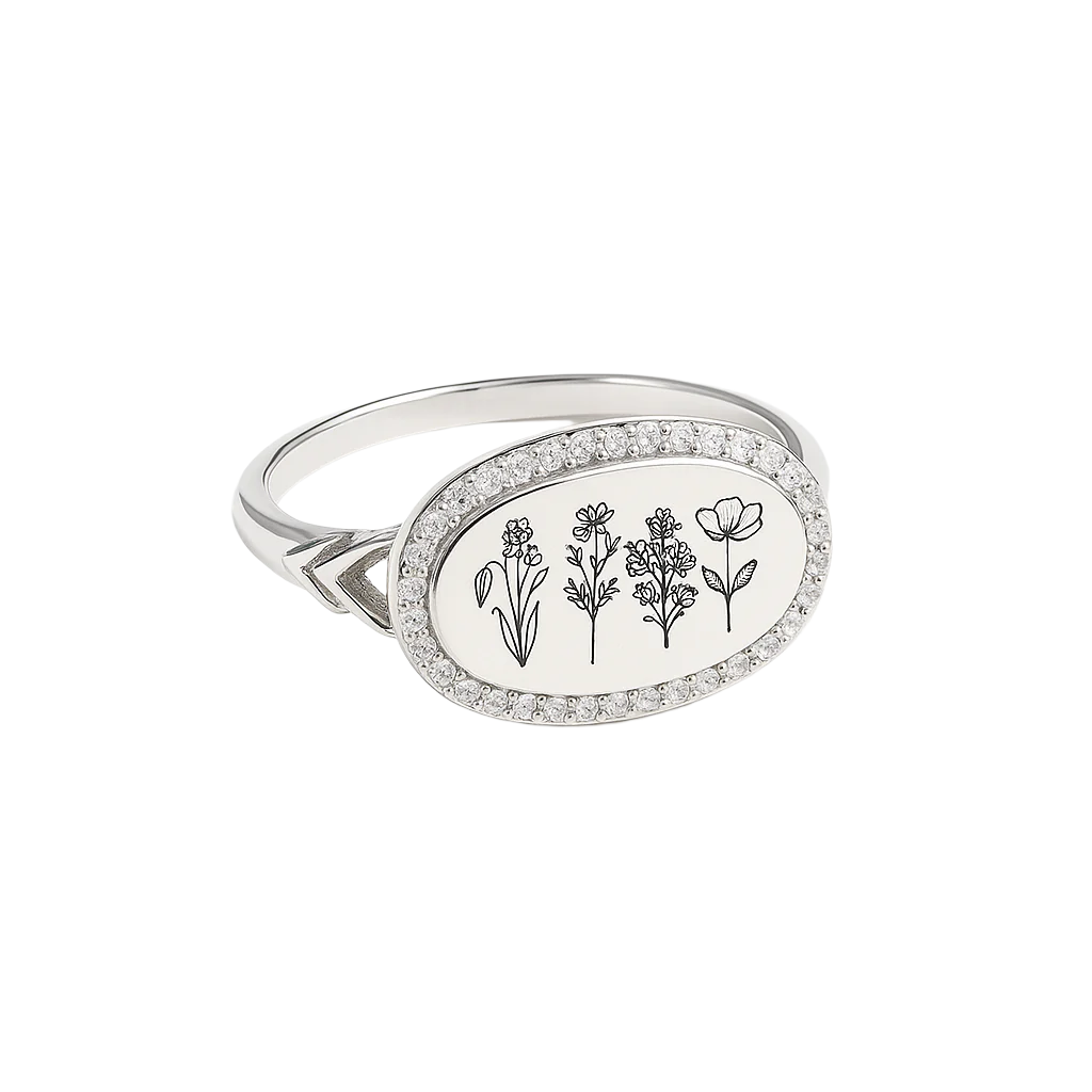 Floral Elegance: Epoxy Inlaid Zircon Ring in Sterling Silver - Brillare Bijou