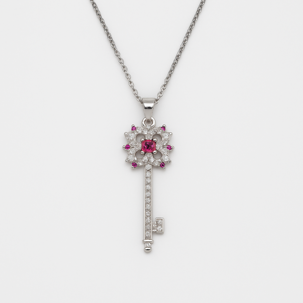 Golden Key to Elegance: Copper-Plated Zircon Pendant Necklace - Brillare Bijou