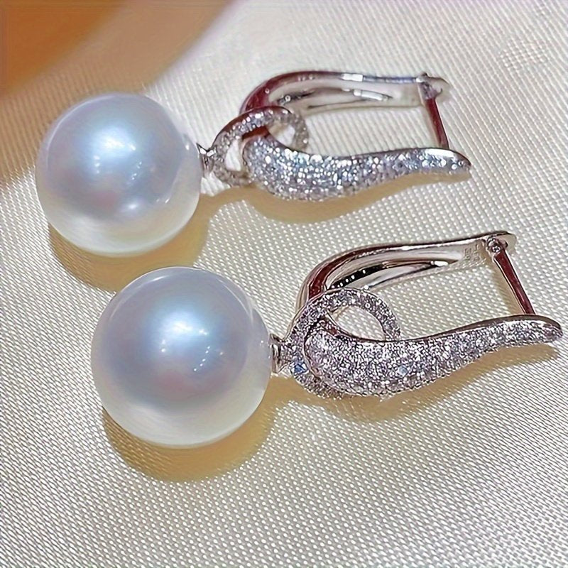 Elegant Pearl Drop Earrings with Diamond Accents – Timeless Sophistication in Sterling Silver - Brillare Bijou