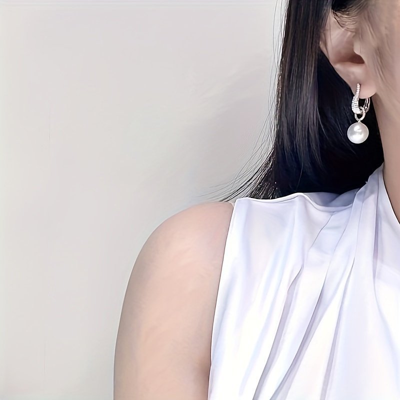 Elegant Pearl Drop Earrings with Diamond Accents – Timeless Sophistication in Sterling Silver - Brillare Bijou