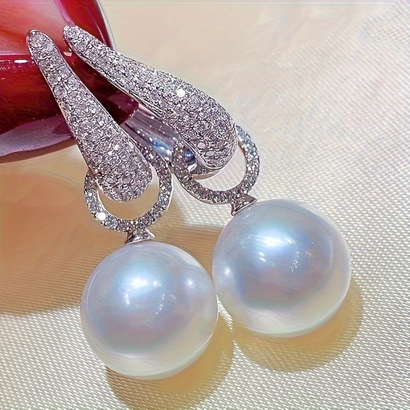 Elegant Pearl Drop Earrings with Diamond Accents – Timeless Sophistication in Sterling Silver - Brillare Bijou