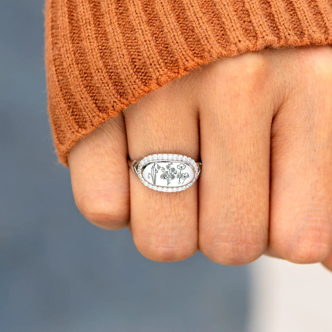 Floral Elegance: Epoxy Inlaid Zircon Ring in Sterling Silver - Brillare Bijou