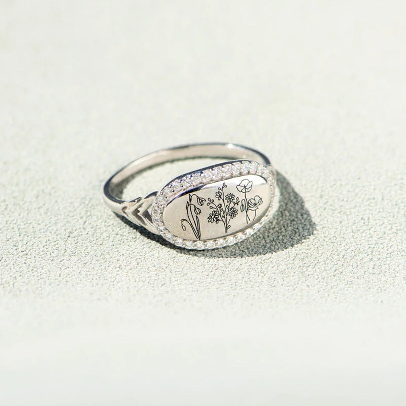 Floral Elegance: Epoxy Inlaid Zircon Ring in Sterling Silver - Brillare Bijou