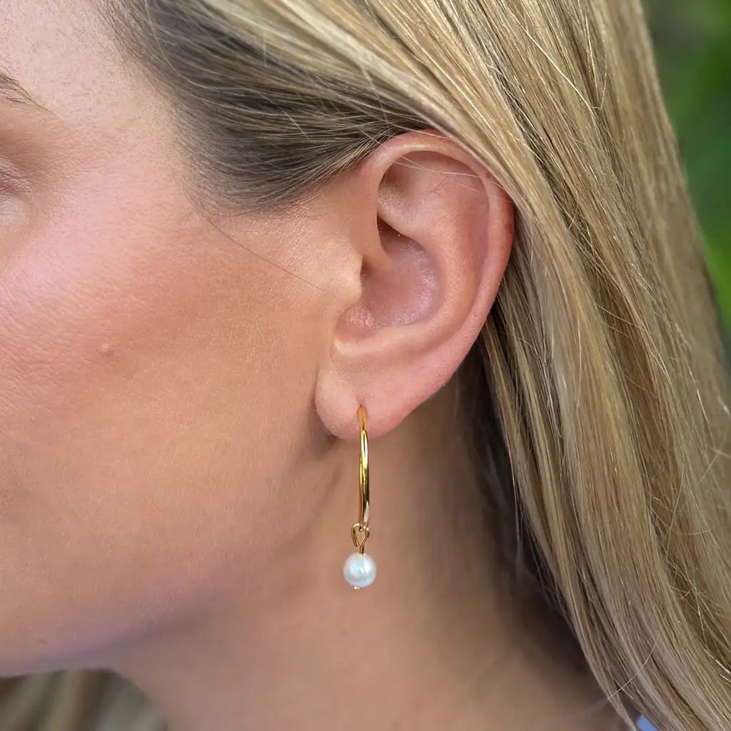 Freshwater Pearl Gold Hoop Earrings – Handcrafted Ethical Jewelry from Cambodia - Brillare Bijou