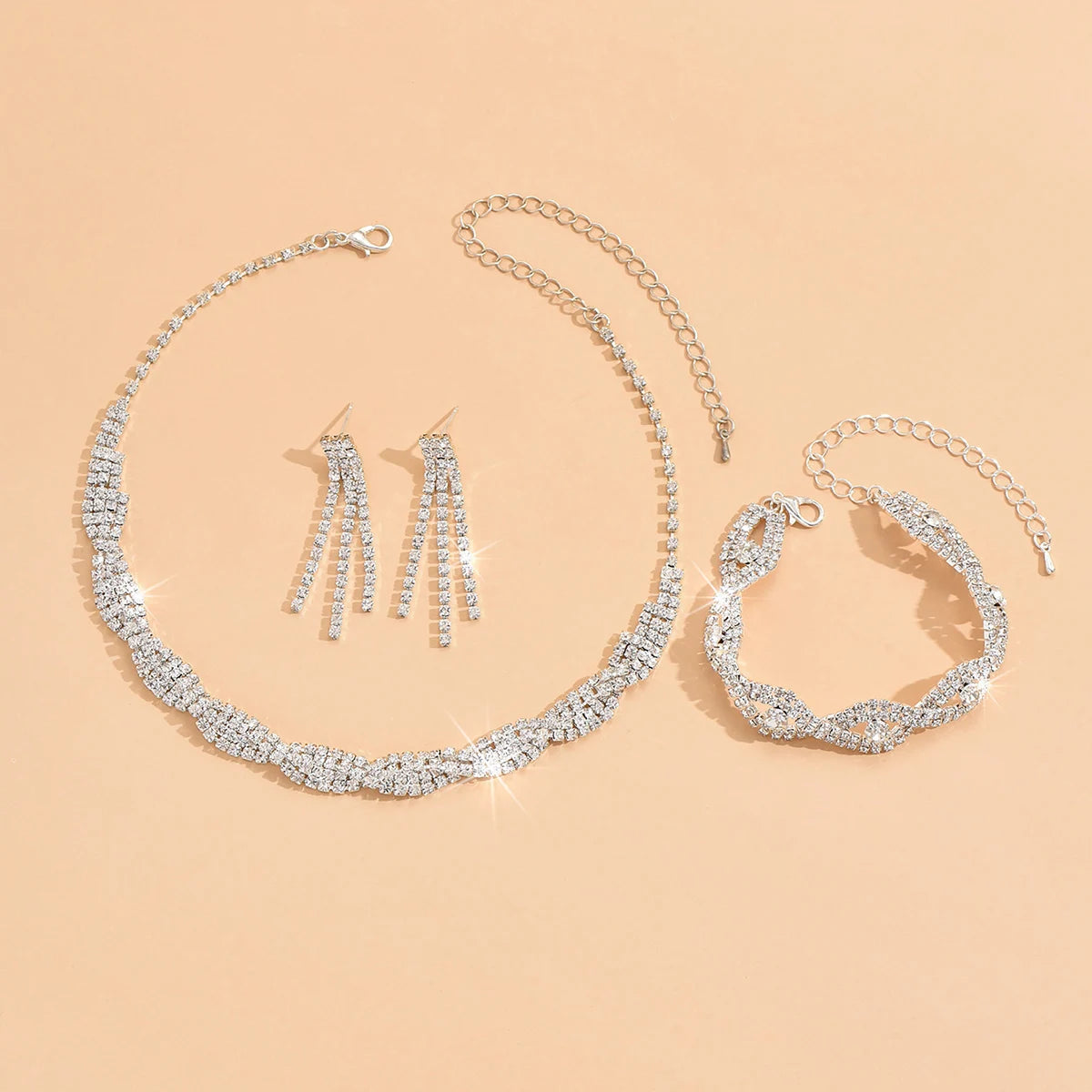 4-piece fashionable women's jewelry set with claw chains, rhinestones, necklaces, earrings, bracelets, gorgeous jewelry accessor - Brillare Bijou