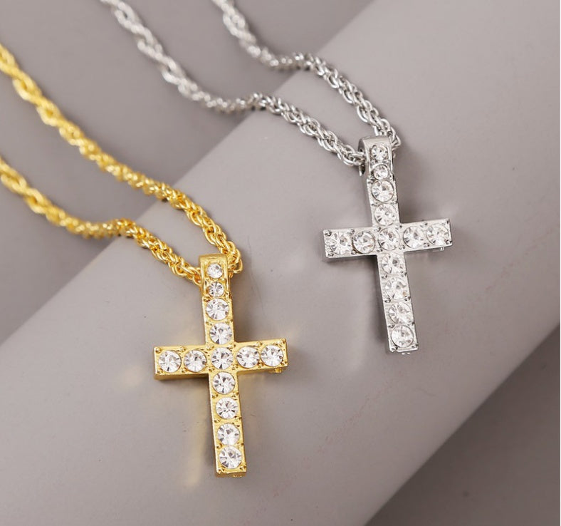 Iced Cross Pendant Necklace – Hip-Hop Rope Chain for Men & Women - Brillare Bijou