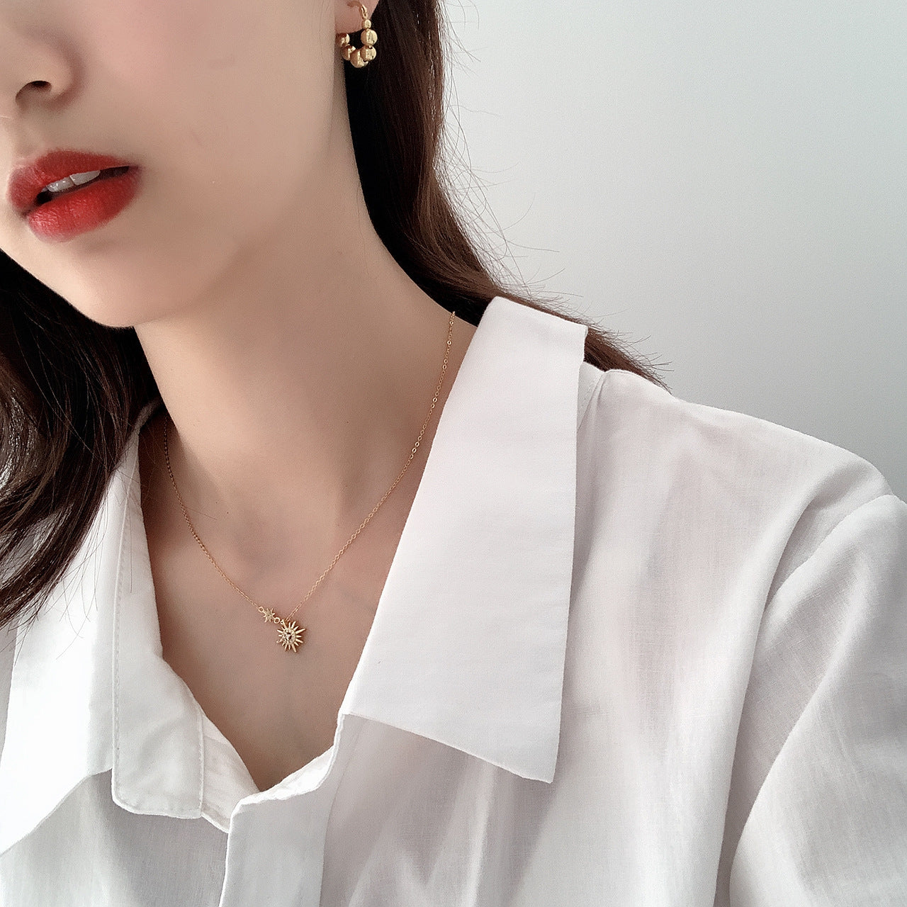 Minimalist 18K Gold-Plated Sterling Silver Geometric Zircon Necklace – Korean-Inspired Elegance - Brillare Bijou