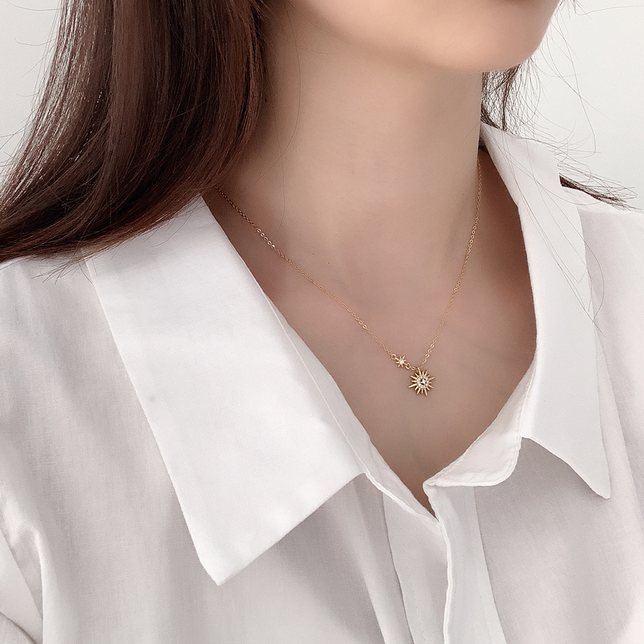 Minimalist 18K Gold-Plated Sterling Silver Geometric Zircon Necklace – Korean-Inspired Elegance - Brillare Bijou