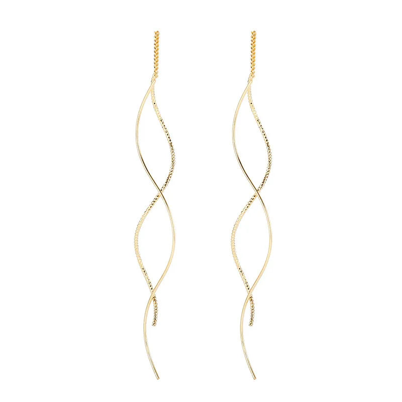 Korean Fashion Long Wave Tassel Earrings for Women Jewelry 2024 Trending New Rotating Twisted Women's 925 Silver Needle Earrings - Brillare Bijou