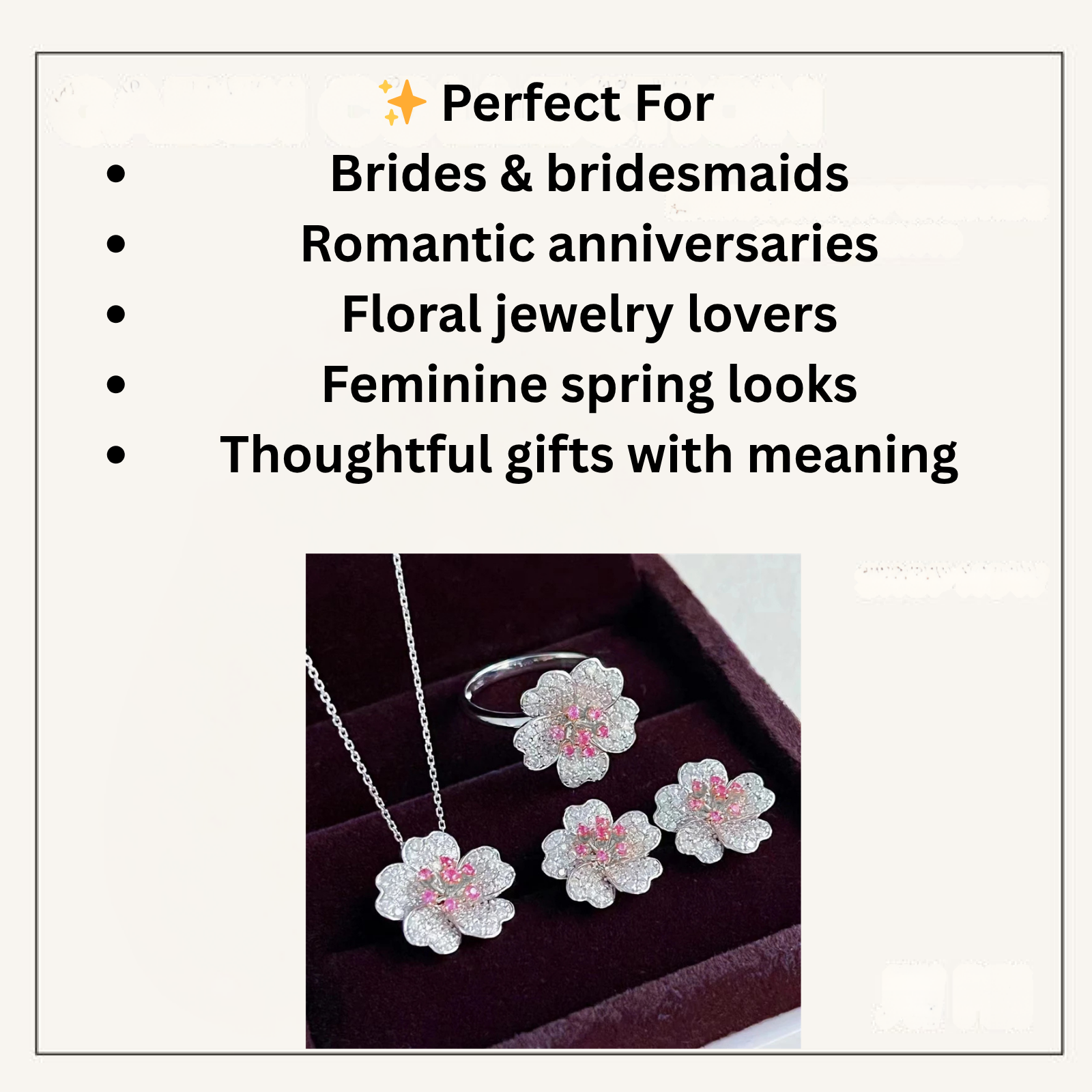 Blossom Dreams Bridal Jewelry Set – Pink Zircon Necklace, Earrings & Ring - Brillare Bijou