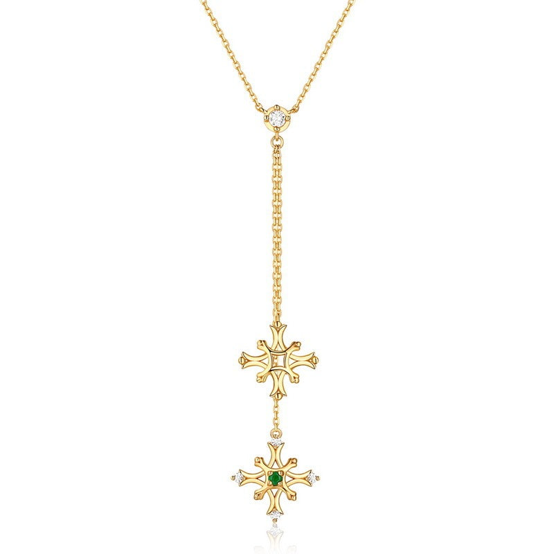 Snowflake Elegance: Natural Emerald & 3A White Zircon Pendant Necklace - Brillare Bijou