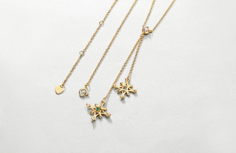 Snowflake Elegance: Natural Emerald & 3A White Zircon Pendant Necklace - Brillare Bijou