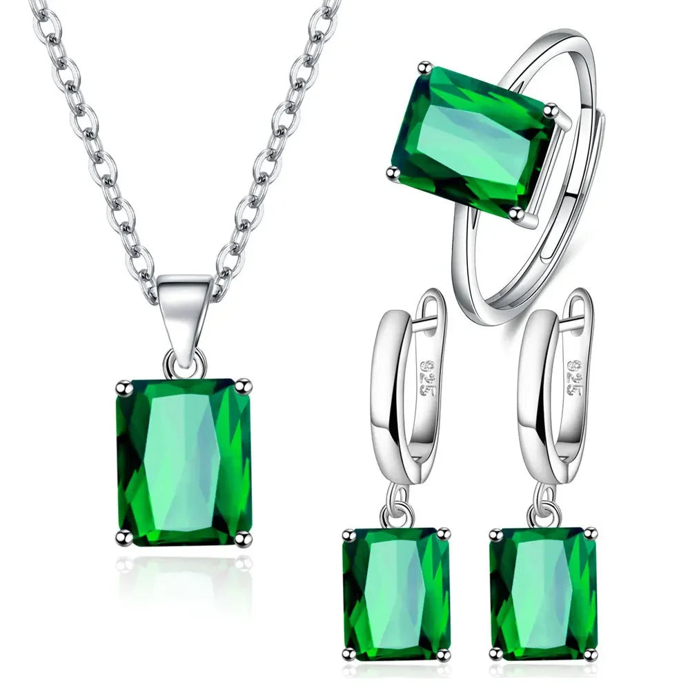 925 Sterling Silver Exquisite Ring Earrings Necklace Zircon Jewelry Sets For Women Christmas Valentine's Day Fashion Party Gifts - Brillare Bijou