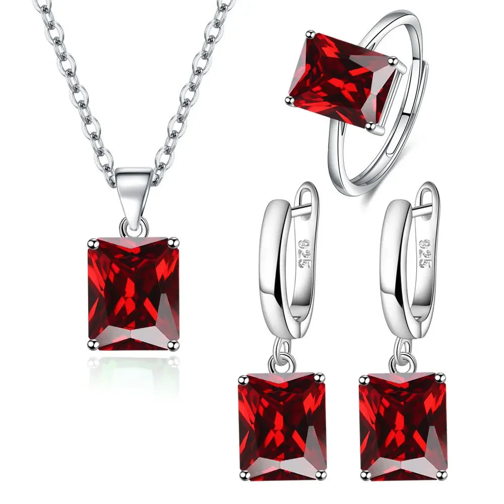 925 Sterling Silver Exquisite Ring Earrings Necklace Zircon Jewelry Sets For Women Christmas Valentine's Day Fashion Party Gifts - Brillare Bijou