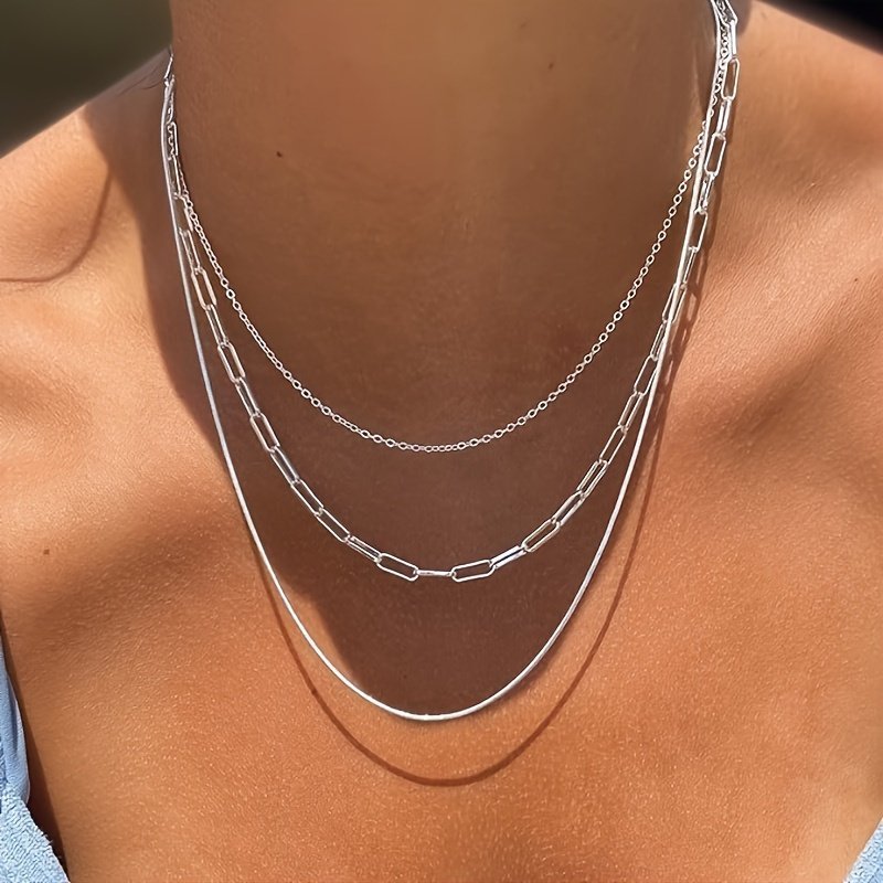 Sterling Silver-Plated Layered Necklace – Chic Minimalist Stacked Look - Brillare Bijou