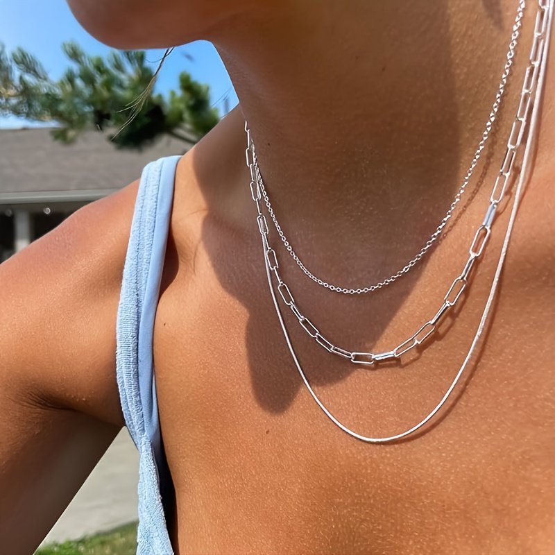 Sterling Silver-Plated Layered Necklace – Chic Minimalist Stacked Look - Brillare Bijou