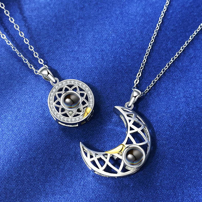 Sun & Moon Magnetic Projection Necklace Set – 'I Love You' in 100 Languages - Brillare Bijou