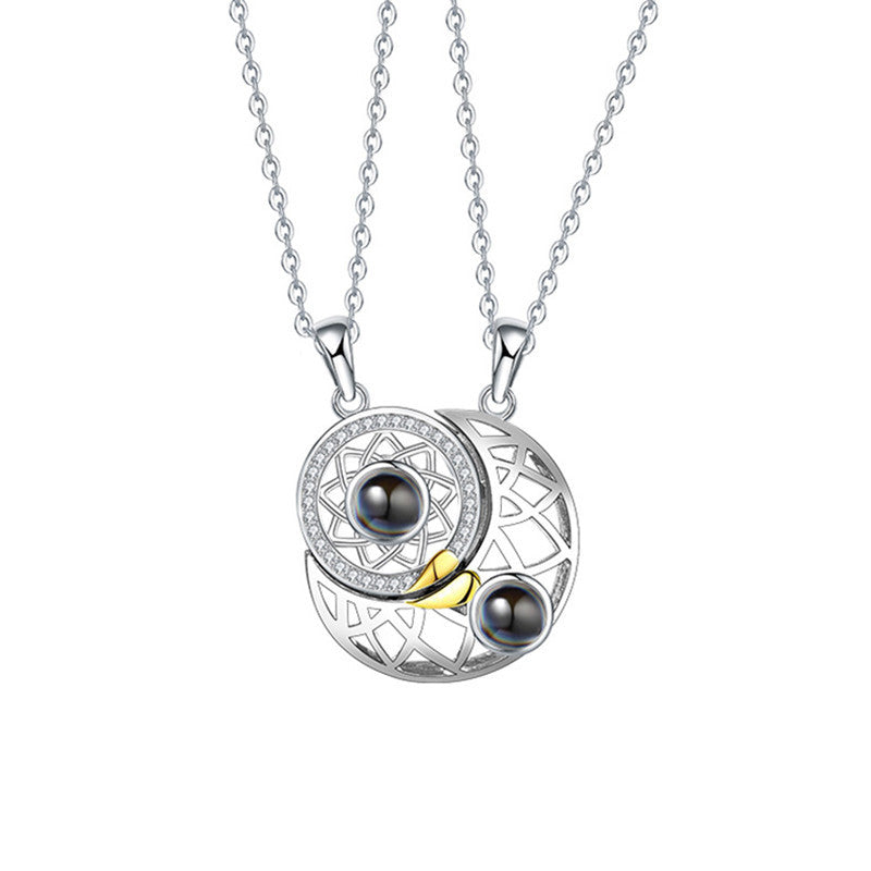Sun & Moon Magnetic Projection Necklace Set – 'I Love You' in 100 Languages - Brillare Bijou